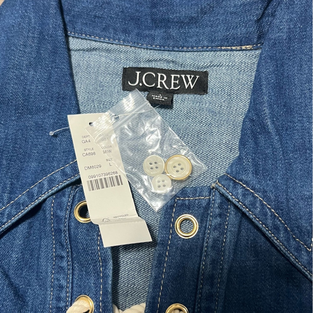 J Crew Large Dress Blue Harbor Denim Indigo 100% Cotton Pockets Nautical Tie NWT - Picture 3 of 7